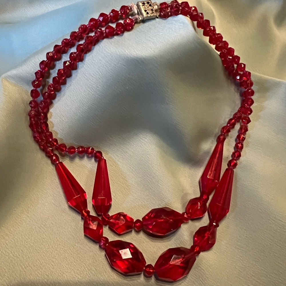 Fabulous vintage red bead necklace
